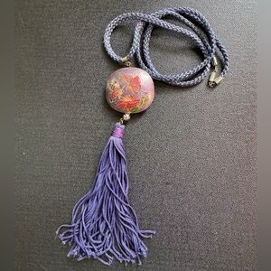 Cloisonne Purple Tassel Butterfly Pendant Necklace